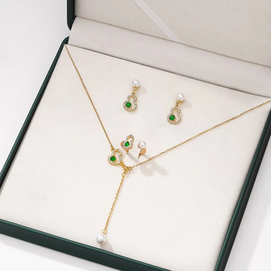 Rhinestone Necklace Earrings Ring Set